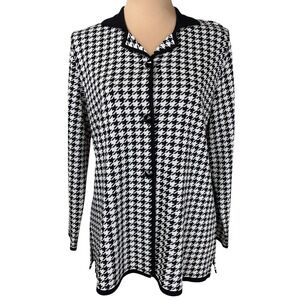 Exclusively‎ Misook Houndstooth Cardigan Jacket Black White Medium Career Chic